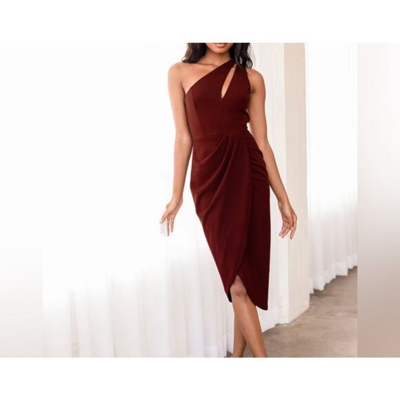 Lulu's Maroon One Shoulder Asymmetrical Dress Size Small - Picture 4 of 7